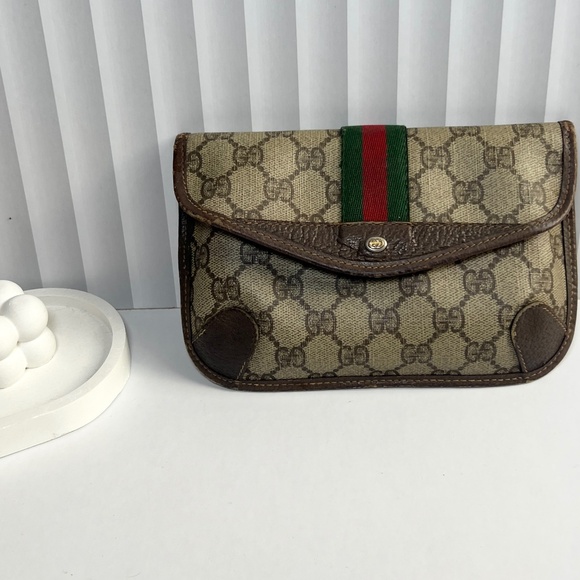 Authentic Gucci GG Web Sherry line clutch Vintage - Picture 1 of 14